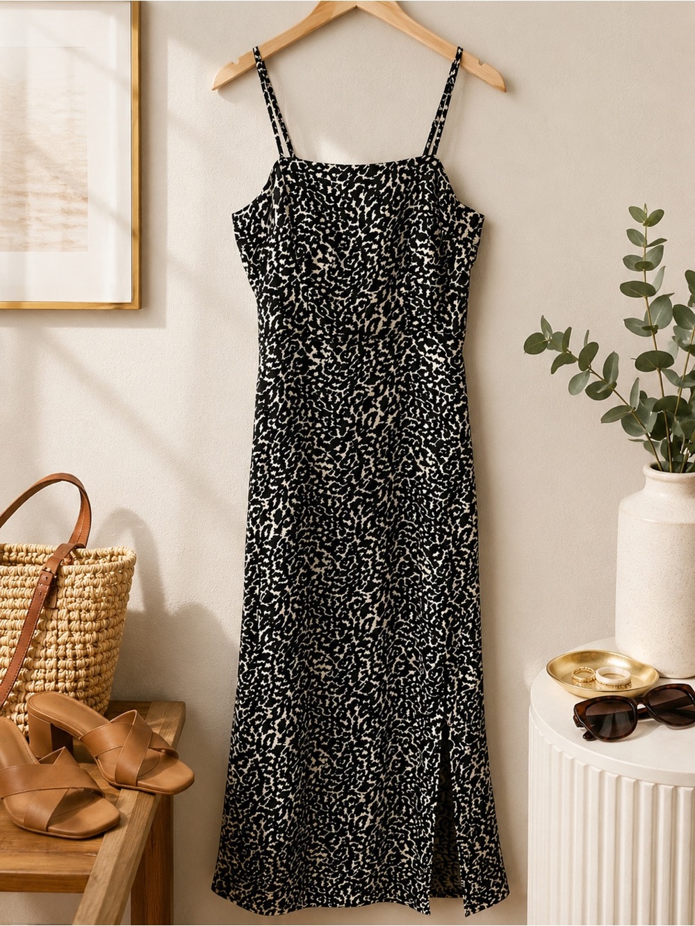 A New Day Black & Cream Animal Print Leopard Midi Dress XS
